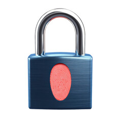 Poster - Secure blue padlock with fingerprint scanner for advanced biometric authentication, isolated on white background, representing data protection.