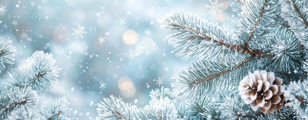 Poster - Various snow-covered pine branches and snowdrifts for the winter background.