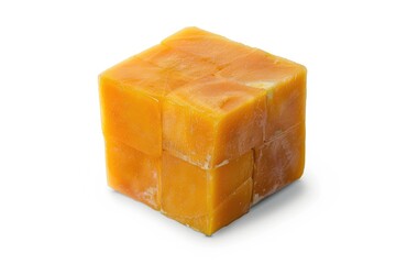 Poster - A block of cheese sits alone on a white surface, great for food photography or as a prop