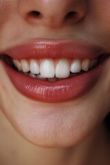 Poster - A close-up shot of a person brushing their teeth, with the toothbrush and toothpaste visible