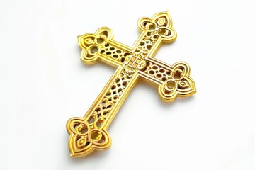 Wall Mural - A simple gold cross placed on a clean white surface