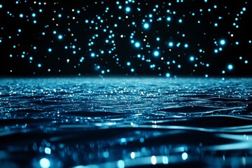 Fototapete - Blue glitter particles flow with shallow depth of field underwater. Holiday magic shimmering underwater space luxury background. Festive sparkles and lights. Defocused.