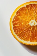 Poster - A fresh orange cut in half on a clean white surface