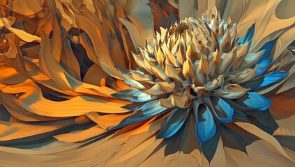 Wall Mural - There is a large flower depicted on the canvas with many leaves.