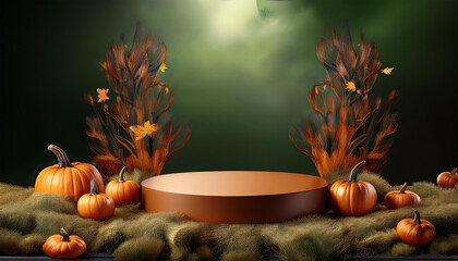 Wall Mural - Halloween elegant and natural podium with stage display mockup for show product presentation