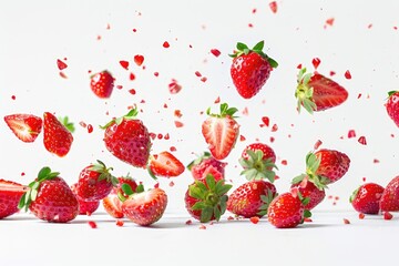 Poster - A cluster of ripe strawberries suspended in mid-air