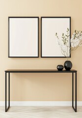 Aufkleber - Mockup of a frame in an interior background, a beige room with modern furniture in 3D