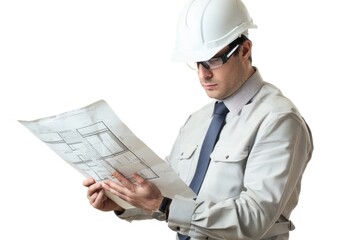 Poster - A worker wearing a hard hat and holding a blueprint, great for construction or industry-related projects
