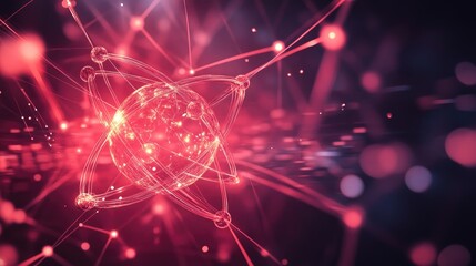 Poster - Dynamic abstract background featuring a glowing red atom and interconnected molecules, symbolizing molecular structure and scientific research