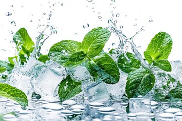 Canvas Print - Fresh mint leaves wrapped around ice cubes