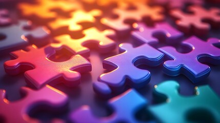 Wall Mural - Colorful Puzzle Pieces Close Up - Abstract Background