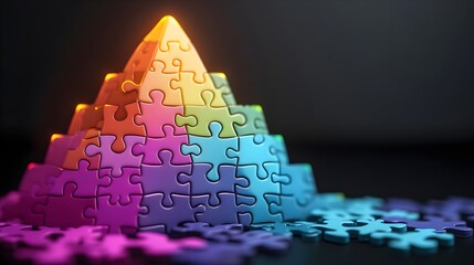 Poster - Colorful Puzzle Pieces Forming a Pyramid - Success and Teamwork