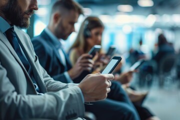Aufkleber - A group of people sitting together, all staring at their cellphones