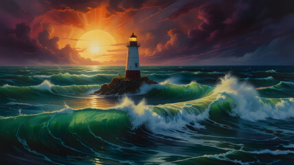 Wall Mural - lighthouse at night, ai generated