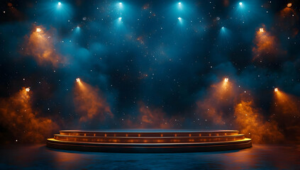 Poster - A vibrant stage with dramatic lighting and smoke effects, perfect for performances, shows, or theatrical productions.