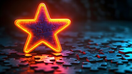 Sticker - Glowing Puzzle Star, Success and Achievement Concept