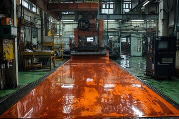 Wall Mural - Shiny Copper Sheet Emerging From Industrial Roller Machine