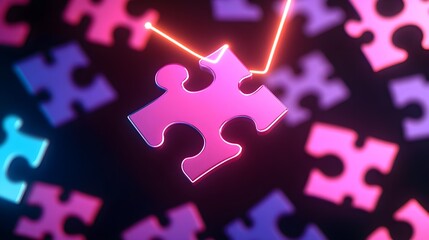 Canvas Print - Neon Pink Puzzle Piece - Solution, Connection, Success