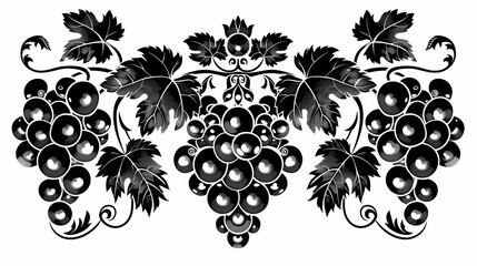 Black vector illustration border drawing design of grape leaf vine