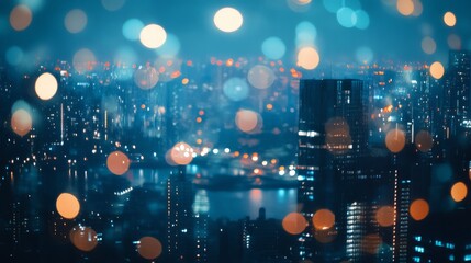 Wall Mural - Bokeh lights with city