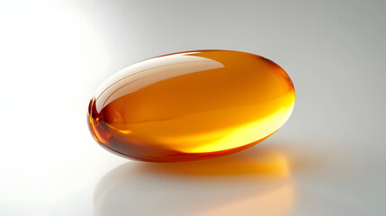  a glass fish oil capsule on a white surface