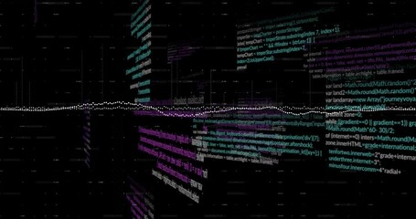 Poster - animation of data processing and diagrams over black background