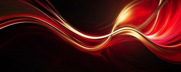 Sticker - Abstract red and gold flowing waves on