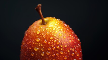 Poster - Closeup macro view of fresh pear fruit with waterdrops