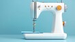 © ArtisticSnap - A close-up of a modern sewing machine set against a vibrant blue background, showcasing its clean design and features.