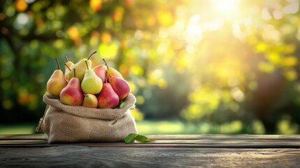 Fresh pear fruit in sack