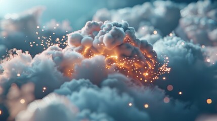 Poster - Create captivating images of cloud computing with surreal firewalls made of glowing, interwoven lights.