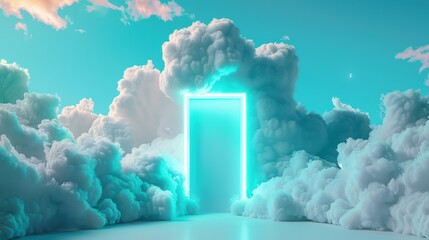 Poster - Discover the artistry of cloud computing through surreal scenes where data centers float amidst dreamlike clouds, radiating with luminescent energy.
