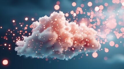 Poster - Transform your photography with surreal cloud computing graphics, visualizing digital icons as luminous, floating shapes amidst clouds.