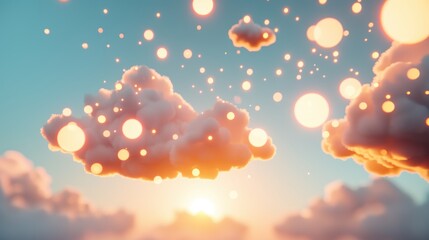 Poster - Transform your photography with surreal compositions of cloud networking visualized as glowing, interconnected hubs in the sky.
