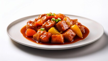 Chinese Food, Sweet and Sour Pork on white background isolated.