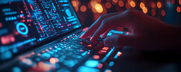 Cyberpunk Hacker Typing Code Illustration 