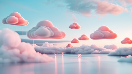 Poster - Capture the essence of smart networks in a surreal landscape where intelligent systems communicate through misty, interconnected cloudscapes.