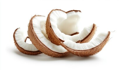 Wall Mural - Coconut fruit slices closeup view isolated over white background