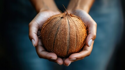 Wall Mural - Whole coconut fruit in hands