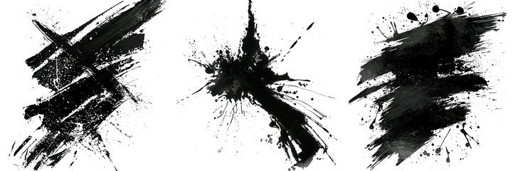 Poster - Dynamic black ink splashes and strokes for artistic designs, backgrounds, and creative projects with a bold, abstract flair. Isolate on white background