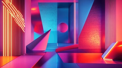 Poster - Abstract geometric shapes with a futuristic feel, featuring sharp lines and neon colors.