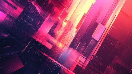 Poster - Abstract geometric shapes with a futuristic feel, featuring sharp lines and neon colors.