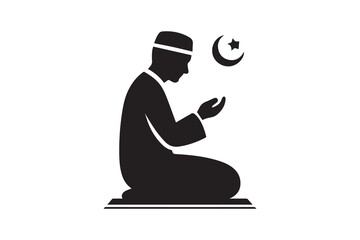 A Muslim man praying dua to Allah silhouette vector illustration