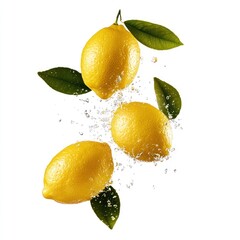 Canvas Print - Real lemons with leaf background produce fruits.