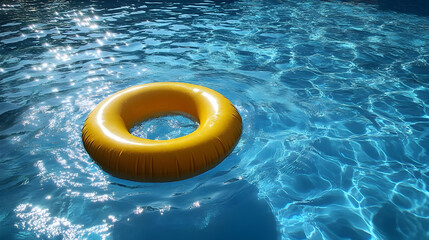 Sticker - A bright yellow flotation ring floating in a sparkling blue swimming pool.