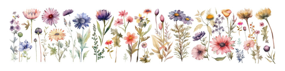 Wall Mural - Watercolor vector flowers. Botanical illustration. Wild bouquet.