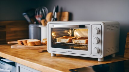 White Countertop Oven Toasting Bread