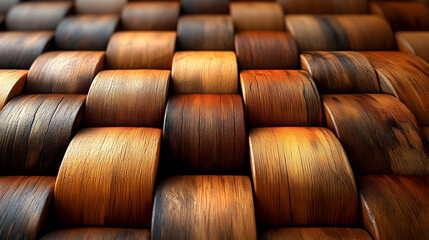 Sticker - A close-up view of a woven wood texture showcasing rich colors and patterns.