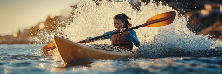 Poster - A person kayaking in tropical sea water