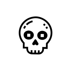 Minimalist skull icon in black and white, abstract spooky design